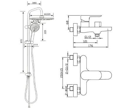 Душевая система Agger Gorgeous A0293544 смеситель с изливом, черный